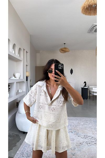 Buket Teke Polo Neck Guipure Premium Blouse
