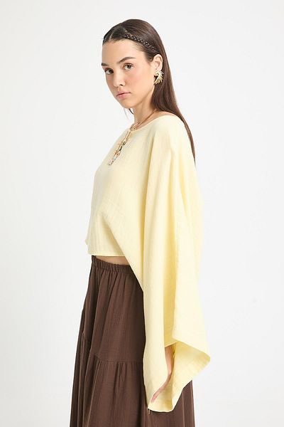 minaaise Yellow Oversize Cut Muslin Blouse 29230