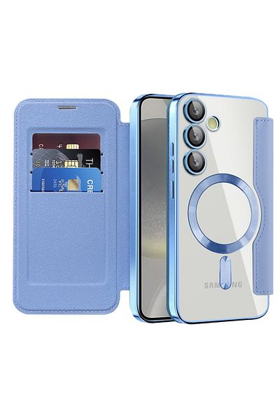 SKYDDAR INNOVATION Husă pentru Samsung Galaxy S24 Plus, SmartMag Book, Magsafe, RFiD, suport pentru carduri, set de autocolante, albastră