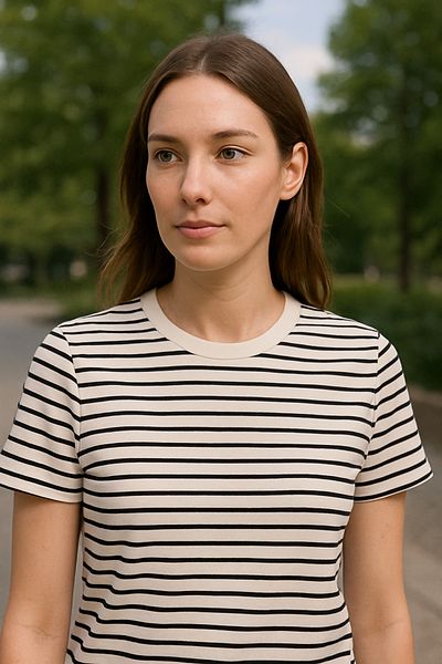 My Blog Black and White Striped Crew Neck Tshirt