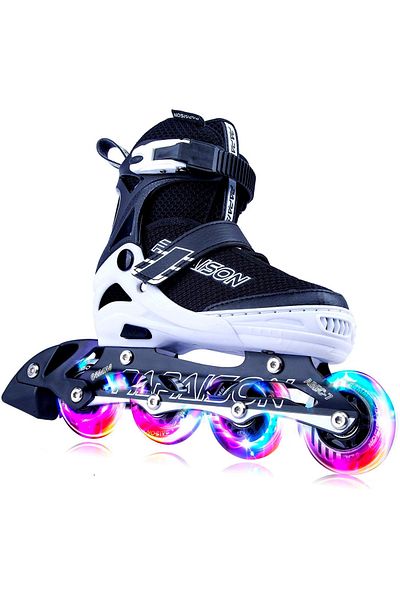 Elindor Adjustable roller skates for children and adults, silicone light wheels, size S 28-32, Black/White