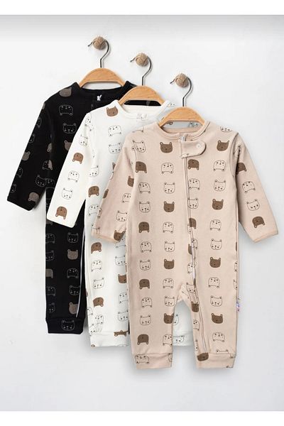 Baby Wings Baby Boy Printed Cotton Cuffed 3-Piece Jumpsuit Colorful Patterned