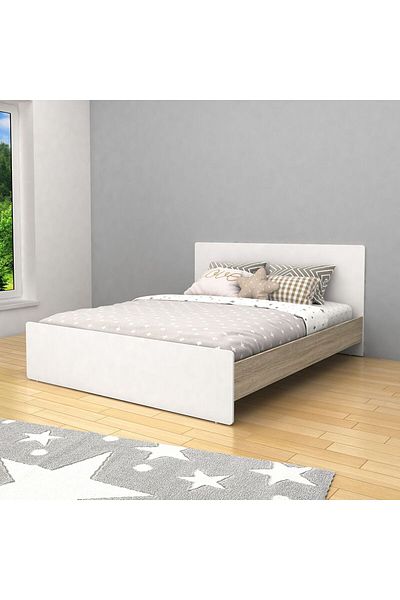 Danube Home Kinder 160x200 Queen Bed-White & Sonoma Oak