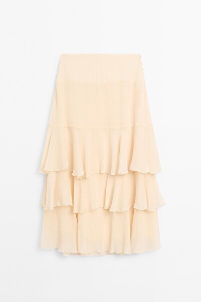 Massimo Dutti Kuşaklı fırfırlı uzun etek