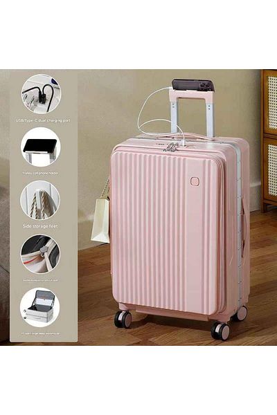 RIMON Smart 20" Cabin Luggage with USB Charging, Phone Holder & 360° Wheels – Lightweight Travel Suitcase