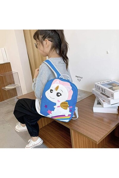 DELPI Ghiozdan Fetite Gradinita/ Calatorie, Design Unicorn, Albastru, 27 x 22 cm