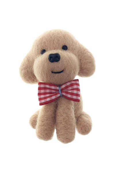 Wool Queen knitting accessory kit, dog model, wool/metal/foam, brown/red/white, 4 pieces