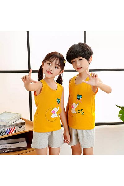 zzz sleep good sleeping !!! Children's short pajamas, yellow with elephant