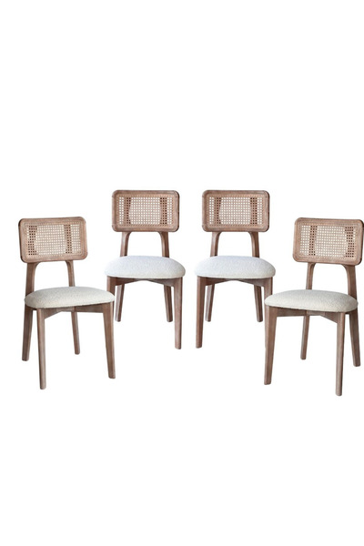 Woodenbend Mirla Eskitme Ahşap Hazeranlı Sandalye Seti – 4 Adet, Vintage Doğal Ahşap Yemek Sandalyesi