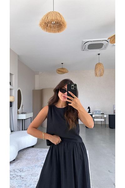 Buket Teke Black Skirt Blouse Draped Suit
