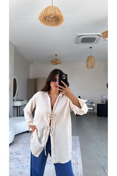Buket Teke Beige Premium Tie-Up Shirt Blouse