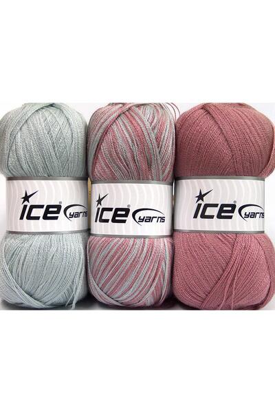 Ice yarns (3 قطع 100 جرام) عبوة من 3 قطع من BABY OMBRE باللون الرمادي الفاتح،