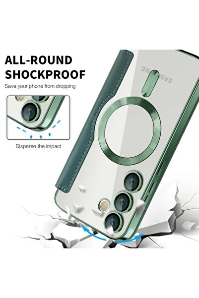 SKYDDAR INNOVATION Θήκη για Samsung Galaxy S24 FE, SmartMag Book, Magsafe, RFiD, Θήκη καρτών, σετ αυτοκόλλητων, Πράσινη