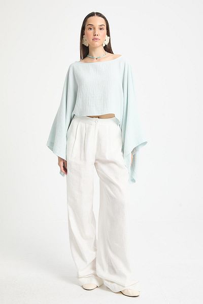 minaaise Blue Oversize Cut Muslin Blouse 29230