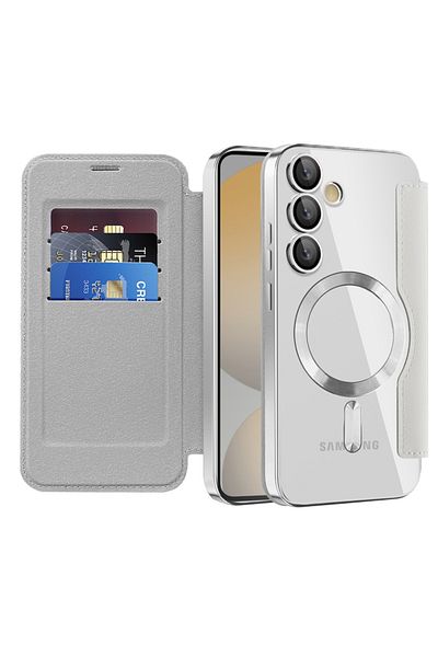 SKYDDAR INNOVATION Case for Samsung Galaxy S24 FE, SmartMag Book, Magsafe, RFiD, Card Holder, sticker set, Gray