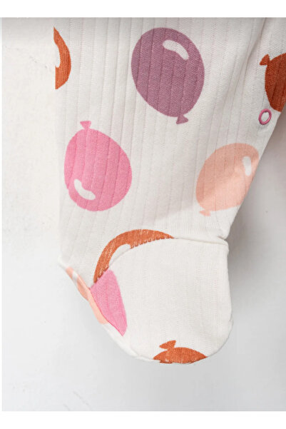 Baby Wings Kız Bebek Baskılı Pamuklu Patikli 3lü Tulum Seti Renkli Desenli