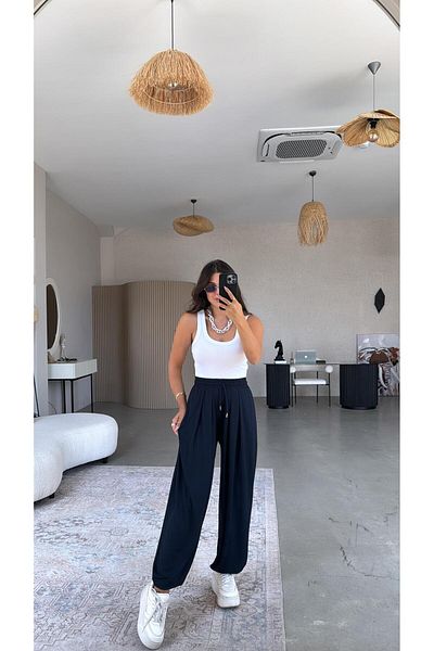 Buket Teke Navy Blue Casual Modal Baggy Pants