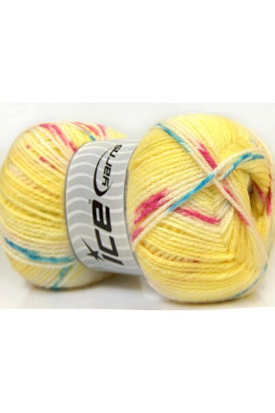 Ice yarns مجموعة من 4 خيوط من خيوط الجليد بوزن 100 جرام، تصميم بيبي، أصفر، أب...