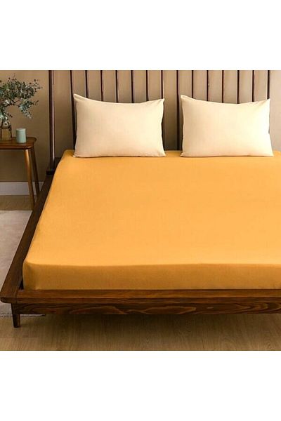 Kotonia Home cuvertură de pat elastică - tricotată, bumbac, muștar, 100x200+30 cm