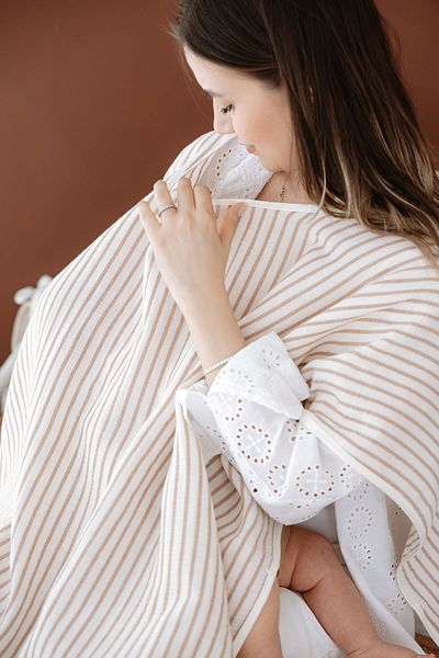 TBA COLLECTION Muslin Breastfeeding and Stroller Cover |   Line Series - Beige