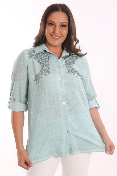 Metpoint Πουκάμισο Tie-Dye με στάμπα Trend42plus Plus Size Mint Stone