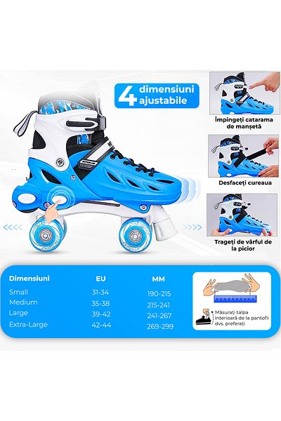 Elindor Adjustable rollers for children and adults, silicone light wheels, L 37-40, Blue