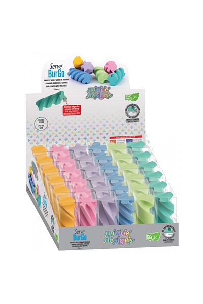 Herlitz Eraser Burgo, Color Pastel, Material Rubber, Single Piece in Blister, Display, Set of 36
