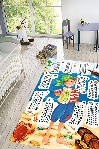 EVİMSEN Baskılı Yıkanabilir ve Kaymaz Korsan Temalı Çarpım Tablosu Desenli Ço...