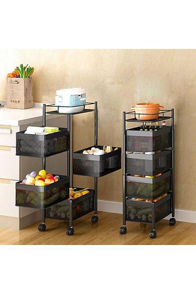 Choice 4-Tier Square Iron Vegetable Basket with Top Shelf, Black