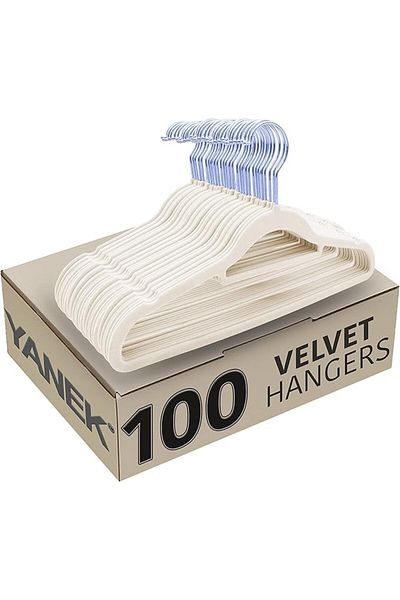 Lumely 100 PCS Non-Slip Velvet Hangers,with 360° Rotating Hook,Ideal for Suits,Dresses More,Ivory White
