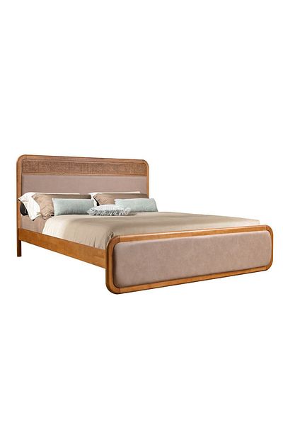 Danube Home Rita 160X200 Queen Bed w/ Natural Rattan - Oak / Rattan