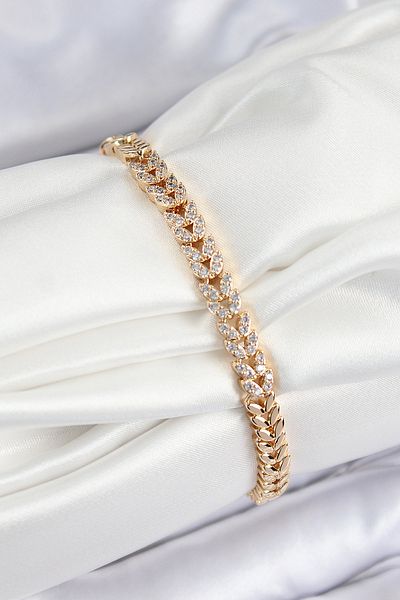 Clariss Brass Zircon Stone Row Leaf Model Gold Color Women's Bracelet