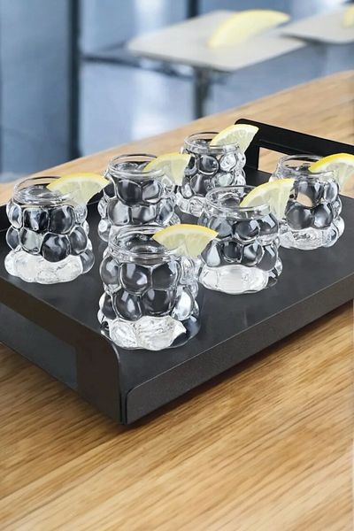 Evsun Home Collection Set of 6 Borosilicate Glass Coffee Side Water Glasses - Mini Size Bead Shaped Grape Model Presentation Glass 60 ml