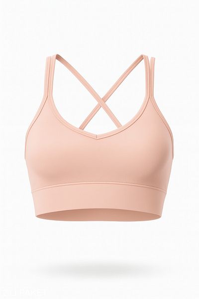 Fivora Slim Strap Back Cross Double Strap Sports Crop Bustier with Pads – Lifting Support
