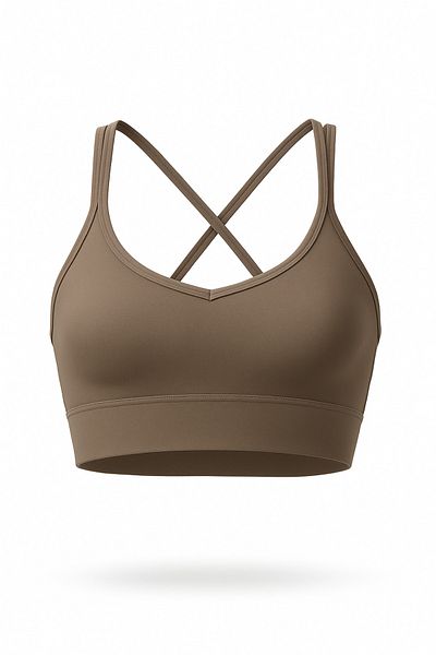 Fivora Slim Strap Back Cross Double Strap Sports Crop Bustier with Pads – Lifting Support