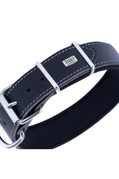 Doggie طوق كلب جلد متين صغير أسود 4x47-55 سم