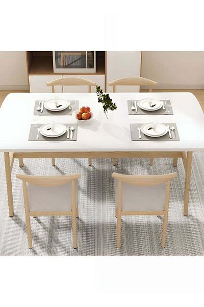 Taimi Nordic Design Solid Wood Rectangular Dining Table | 120x80x73cm for Dining Room, Kitchen - White