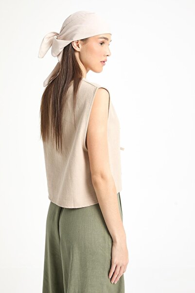 minaaise Beige Lace-Up Short 100% Cotton Vest 29204