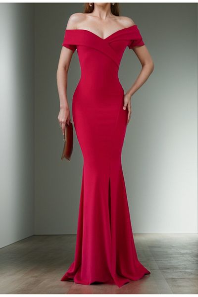 JANES Women's Boat Neck Diver Fabric Low-Cut Evening Dress – Special Occasion & Invitation Dress