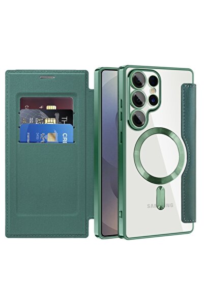 SKYDDAR INNOVATION Θήκη για Samsung Galaxy S25 Ultra, SmartMag Book, Magsafe, RFiD, Θήκη καρτών, σετ αυτοκόλλητων, Πράσινη