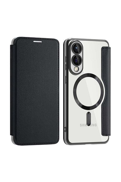 SKYDDAR INNOVATION Case for Samsung Galaxy S25 Edge, SmartMag Book, Magsafe, RFiD, Card Holder, sticker set, Black