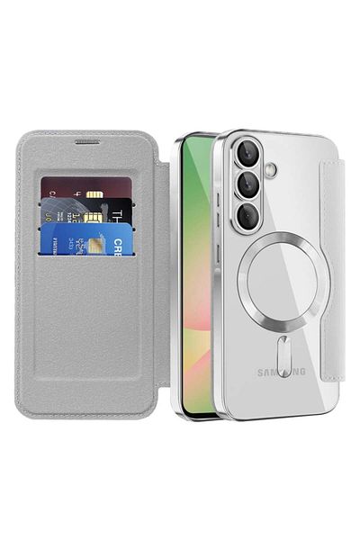 SKYDDAR INNOVATION Case for Samsung Galaxy A56 5G, SmartMag Book, Magsafe, RFiD, Card Holder, sticker set, Gray