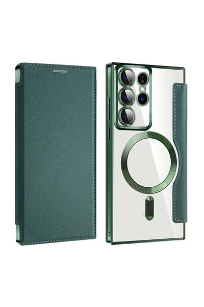 SKYDDAR INNOVATION Case for Samsung Galaxy S22 Ultra, SmartMag Book, Magsafe, RFiD, Card Holder, sticker set, Green