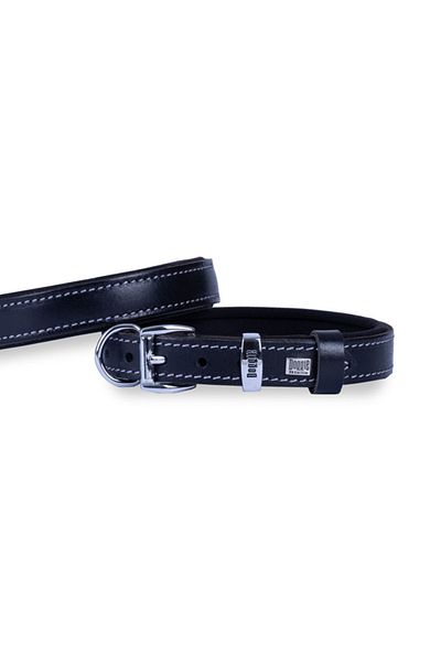 Doggie طوق كلب من الجلد المريح أسود متوسط 2x35-40 سم