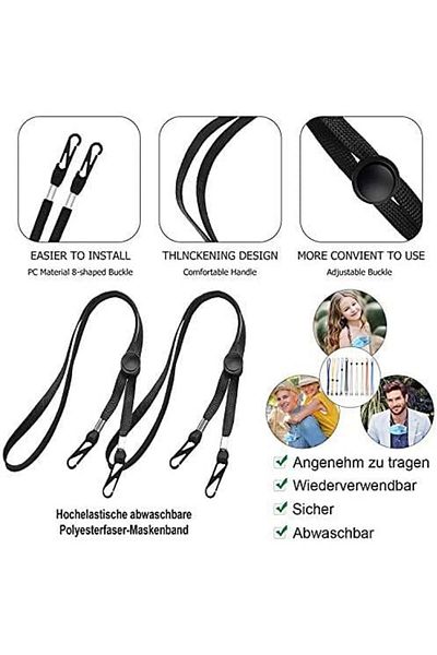 WELLXUNK Set of 10 adjustable mask cords, nylon, multicolor, 35 cm