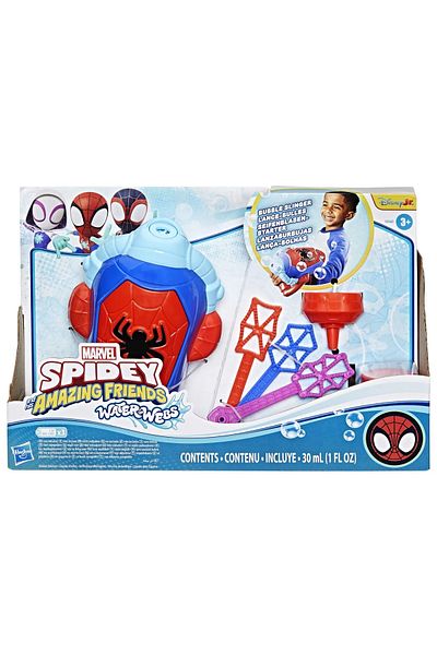 SPIDERMAN SPIDEY SI PRIETENII LUI UIMITORI MARVEL WATER WEBS LANSATOR BULE DE SAPUN