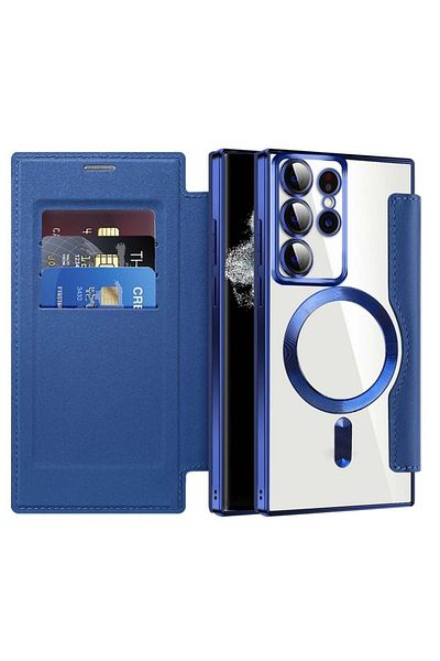 SKYDDAR INNOVATION Case for Samsung Galaxy S22 Ultra, SmartMag Book, Magsafe, RFiD, Card Holder, sticker set, Blue
