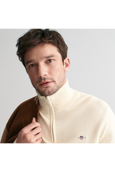 Gant Erkek Krem Regular Fit Yarım Fermuarlı Kazak