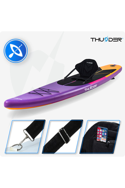Thunder Sharpe Inflatable SUP Board, 365x75x15cm, Set With Backpack, Seat, Pump, Plum Purple/Orange