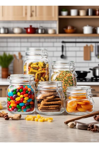 COOYA 5Pcs Glass Jars with Lids,Food Storage Jars with Airtight Lids,Leak Proof Glass Canister,Kitchen Jar
